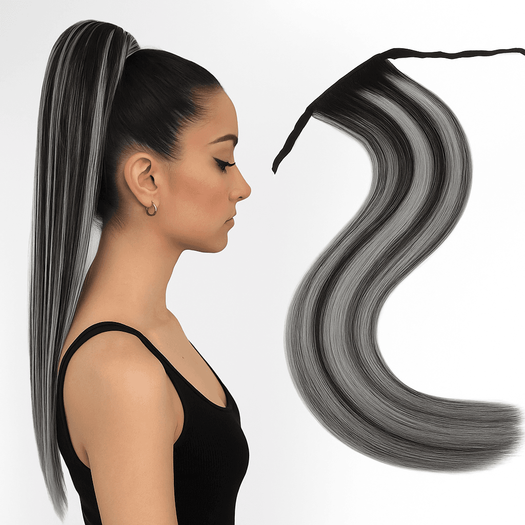 Coada de Păr Super Volum Balayage #1B Light Grey