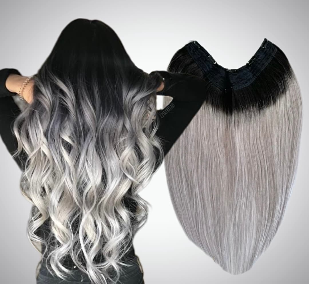 Trese de Par Natural V-Shape Mega Volum Ombre 1B/Grey Trese de Par Natural V-Shape Mega Volum Ombre 1B/Grey