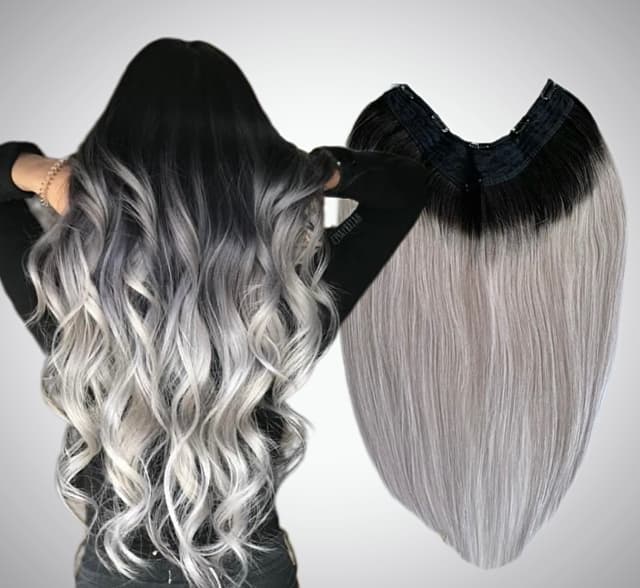 Trese de Par Natural V-Shape Mega Volum Ombre 1B/Grey Trese de Par Natural V-Shape Mega Volum Ombre 1B/Grey