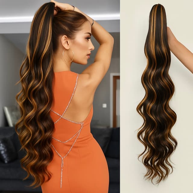 Опашка от коса с щипка, Wavy Balayage #6/#27, 70 cm Опашка от коса с щипка, Wavy Balayage #6/#27, 70 cm