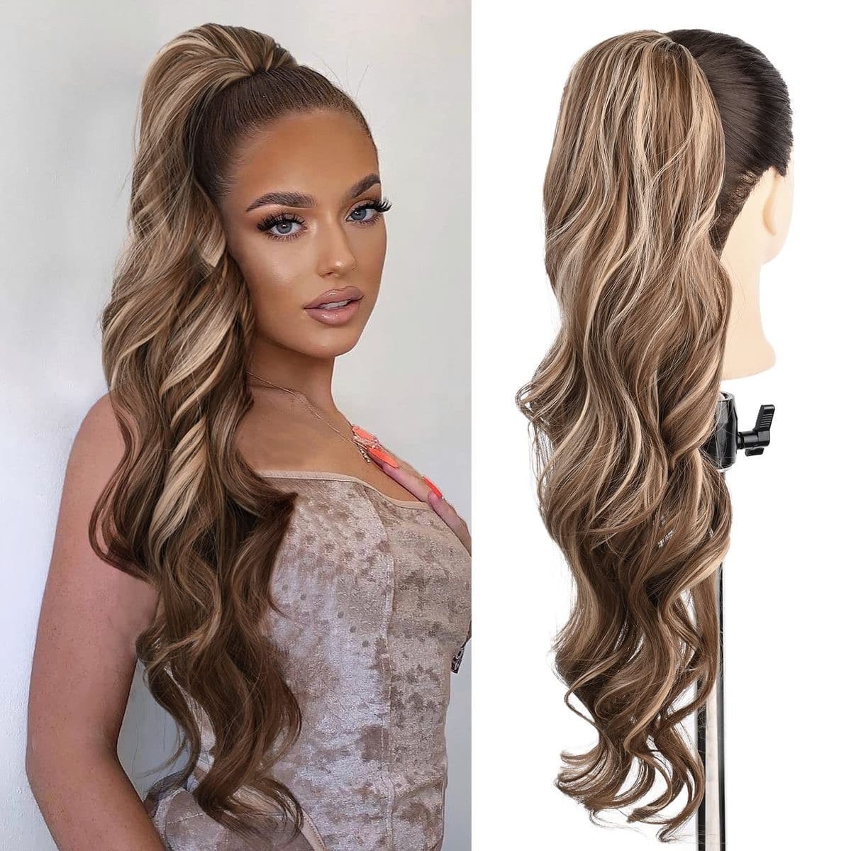 Coada de Par cu snur Balayage saten mediu/ blond deschis Coada de Par cu snur Balayage saten mediu/ blond deschis