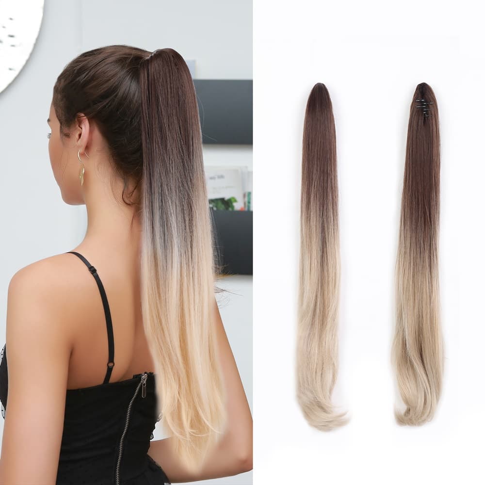 Natural Satin/White Blonde Ombre Clip Hair Ponytail Natural Satin/White Blonde Ombre Clip Hair Ponytail