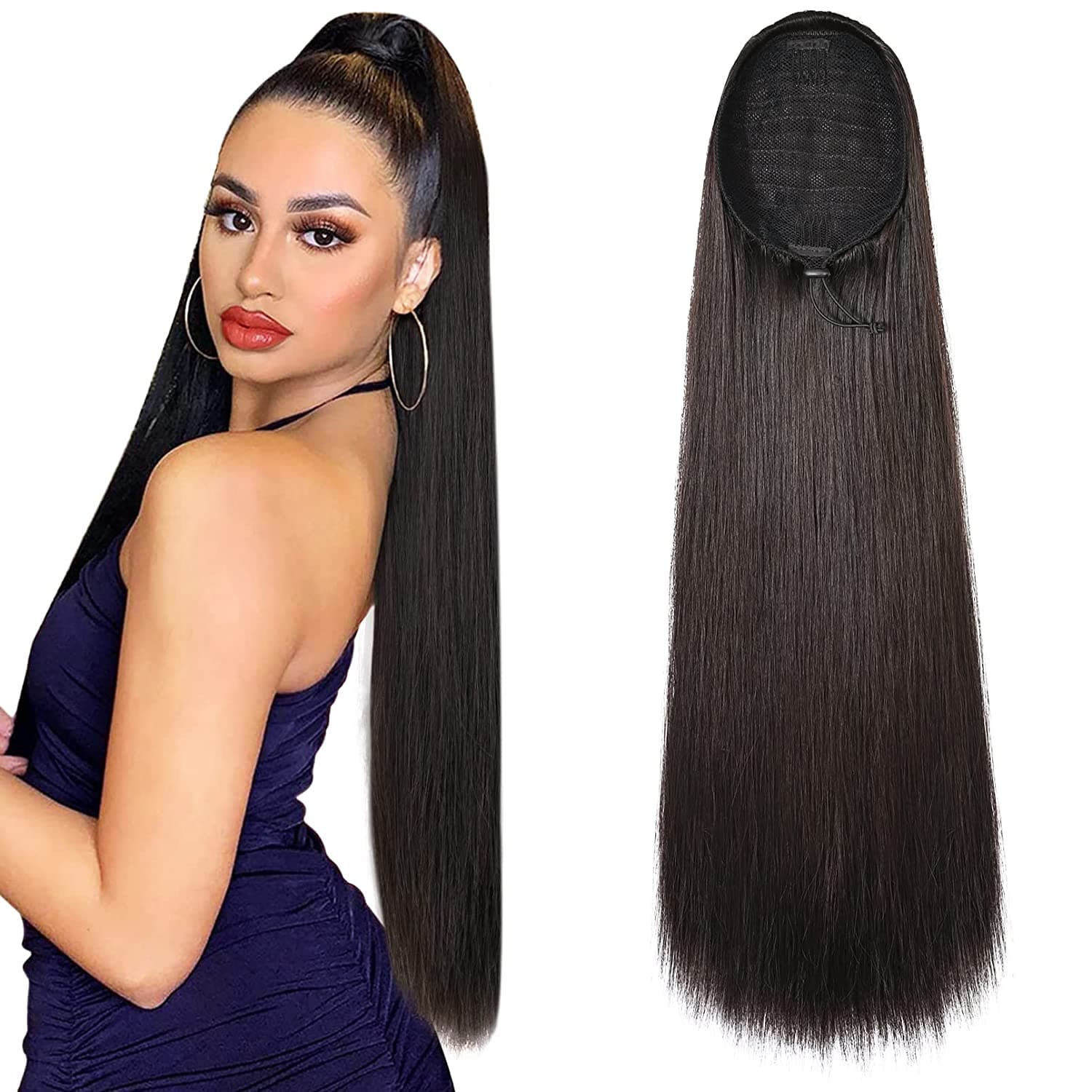 Coada de Par Dreapta cu snur Negru, 70 cm Coada de Par Dreapta cu snur Negru, 70 cm