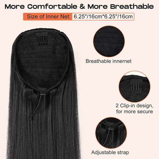 Coada de Par Dreapta cu snur Negru, 70 cm Coada de Par Dreapta cu snur Negru, 70 cm